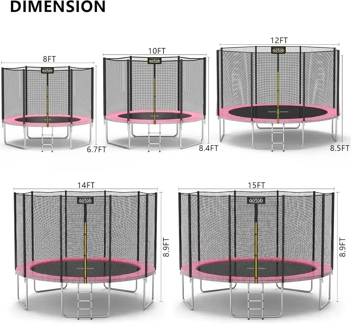 AOTOB 8FT 10FT 12FT 14 FT 15FT Trampoline with Safety Enclosure Net Outdoor Trampoline