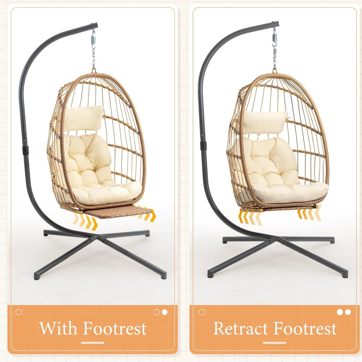 Yechen Indoor Outdoor Egg Hanging Chair Patio Wicker Swing Egg Chair Indoor Swinging Chair