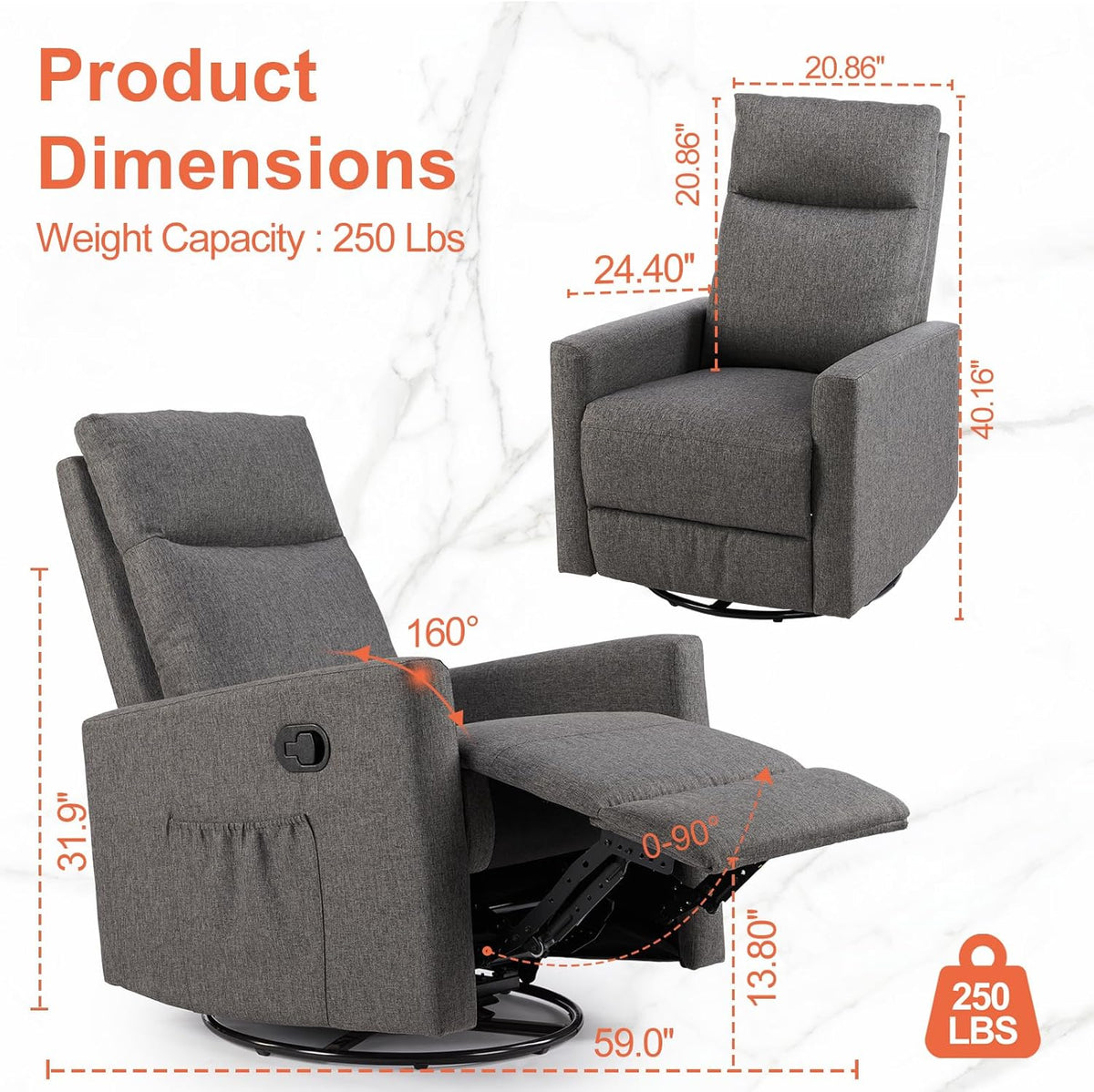 Sweetcrispy Massage Recliner Chair for Adults, Adjustable Home Theater Seating with Lumbar Support for Living Room, Modern Fabric Reclining, Light Grey
