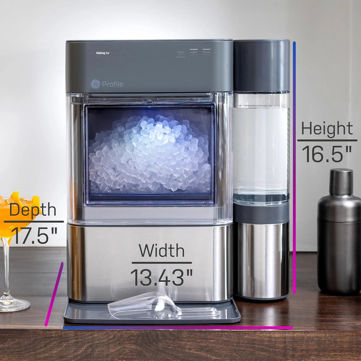 GE Profile Opal 2.0 XL with 1 Gallon Tank, Chewable Crunchable Countertop Nugget Ice Maker, Scoop included, 38 lbs in 24 hours, Pellet Ice Machine with WiFi & Smart Connected, Stainless Steel