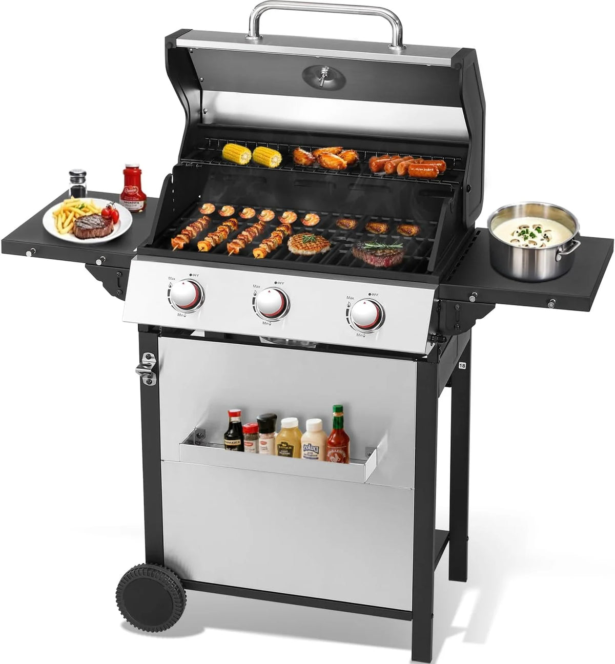 4 Burner Gas Grills Outdoor Cooking Propane Gas Grill BBQ Grill Portable Barbecue Grills