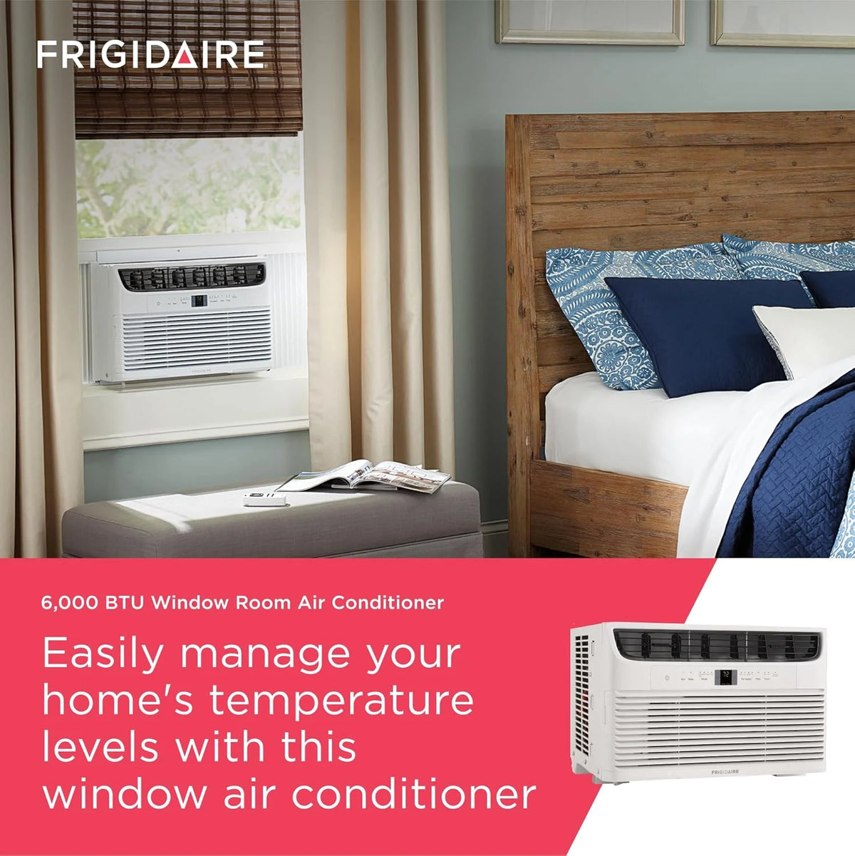Frigidaire 5,000 BTU Window Air Conditioner with Remote Control, Cools Up to 150 Sq. Ft., Quiet Operation, Eco Mode, 3 Fan Speeds, Auto Restart, White