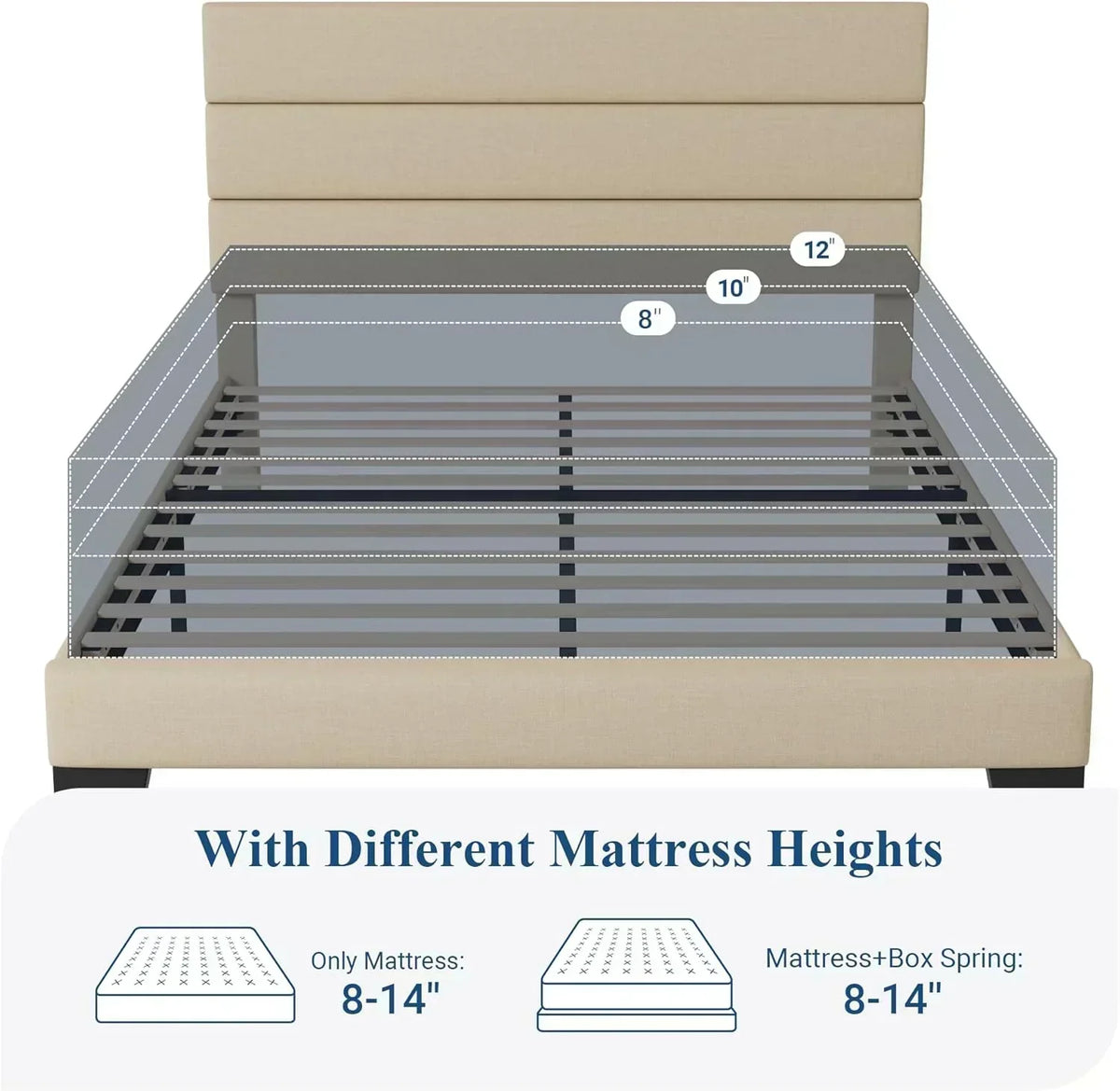 Allewie Queen Size Platform Bed Frame with Fabric Upholstered Headboard Wooden Slats Support