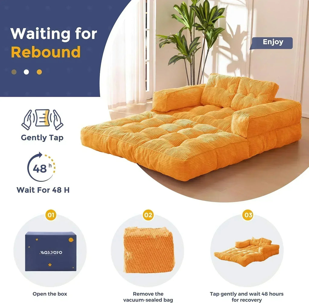 Folding Sofa Bed L-Shaped Convertible Sofa Bed with Armrests and Pillows