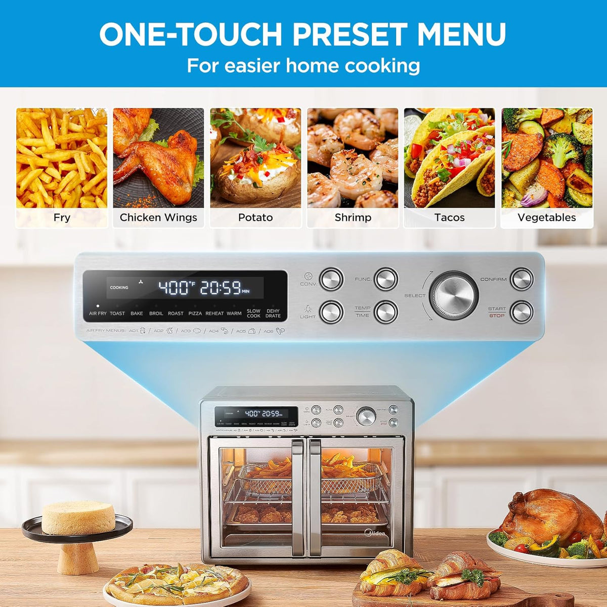 Midea Flexify French Door Toaster Oven Air Fryer Combo, 26.4 QT, Extra Large Air Fryer Countertop