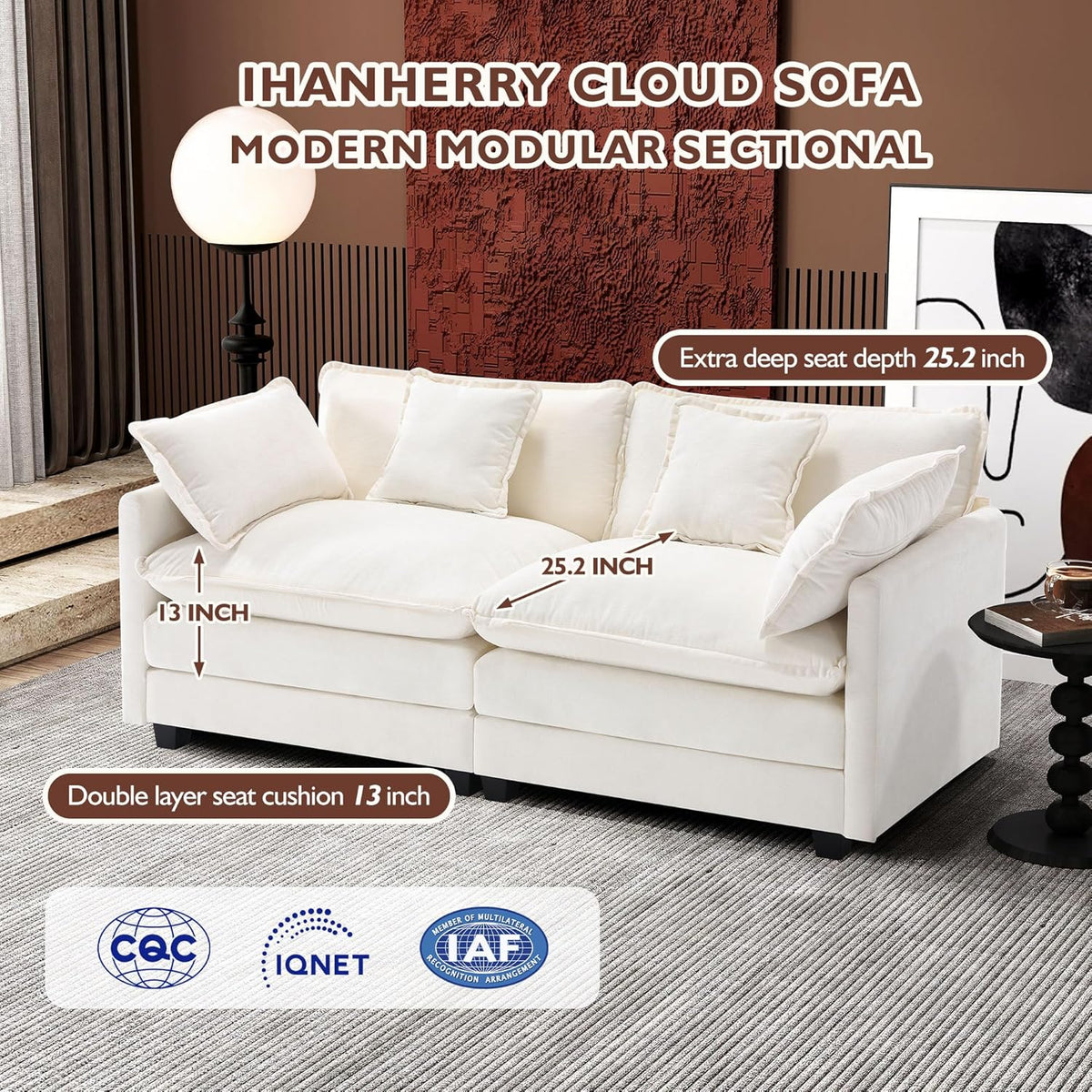 ihanherry 146-inch U-shaped modern sofa modular area cloud sofa