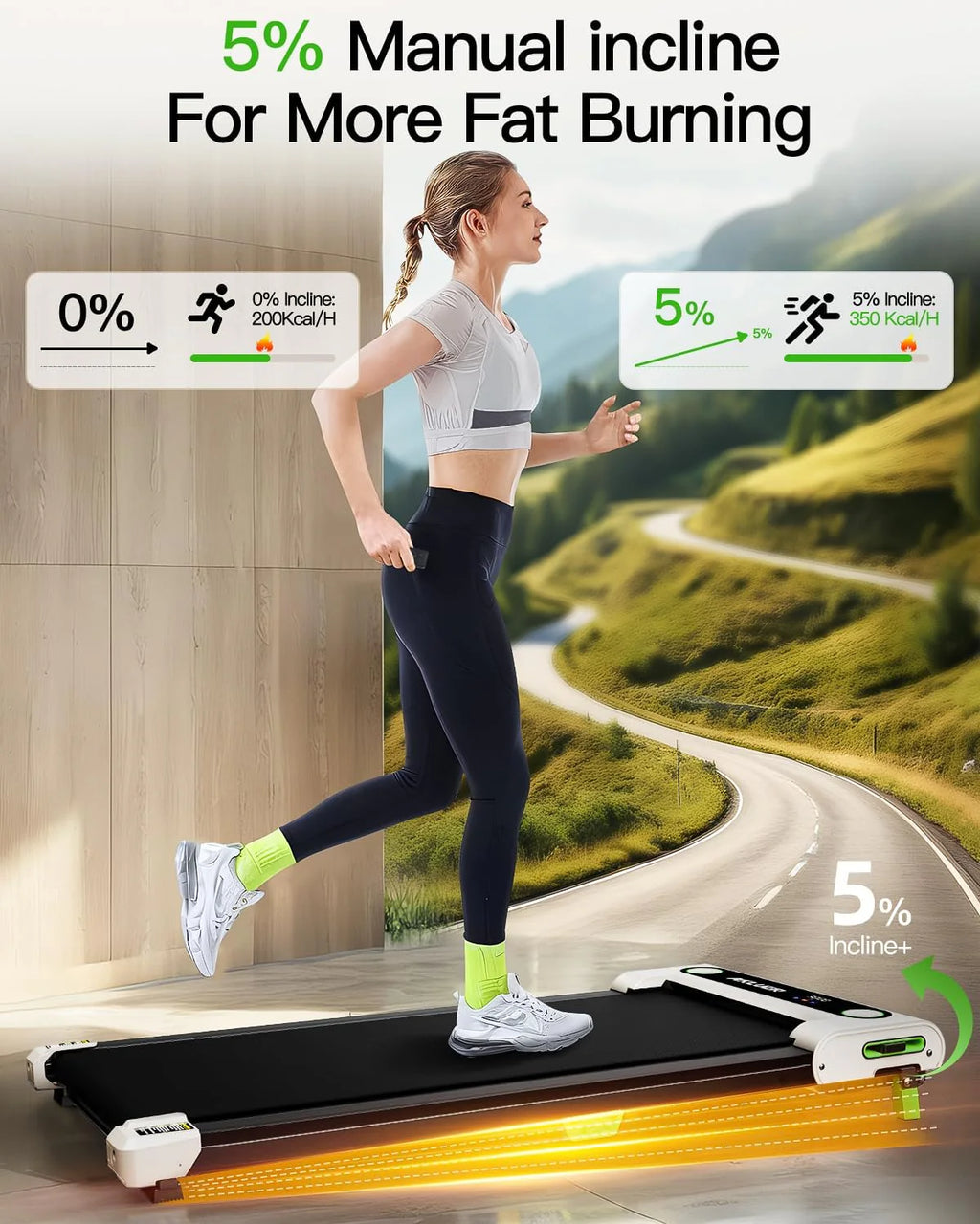 Akluer Inclined Home Treadmill 2.5 HP Small Under-Desk Treadmill with Remote Control and LED Display