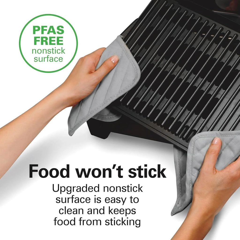 Electric Indoor Searing Grill with Viewing Window & Adjustable Temperature Control to 450F, 118 sq. in. Surface Serves 6, PFAS-Free Removable Nonstick Grate, Stainless Steel