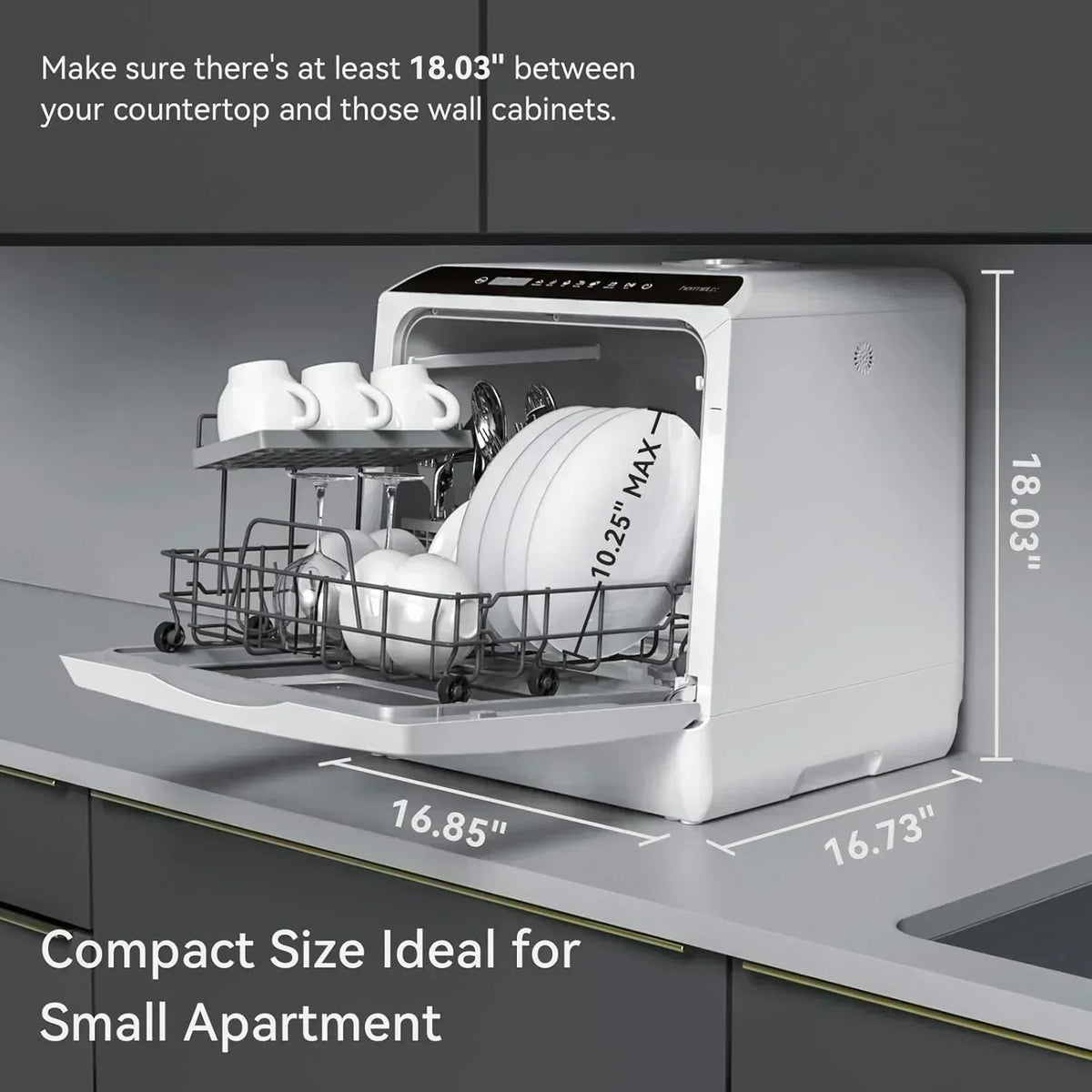 Hermitlux tabletop dishwasher 7 wash programs portable mini dishwasher