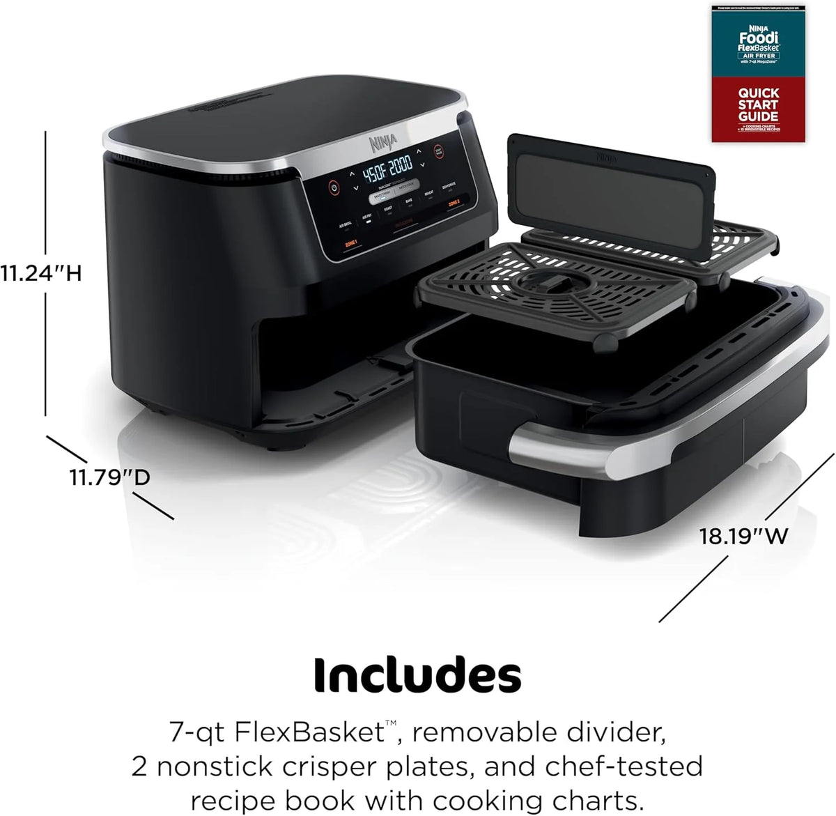 Ninja Foodi 6-in-1 FlexBasket Air Fryer with 7-Quart MegaZone and Basket Divider