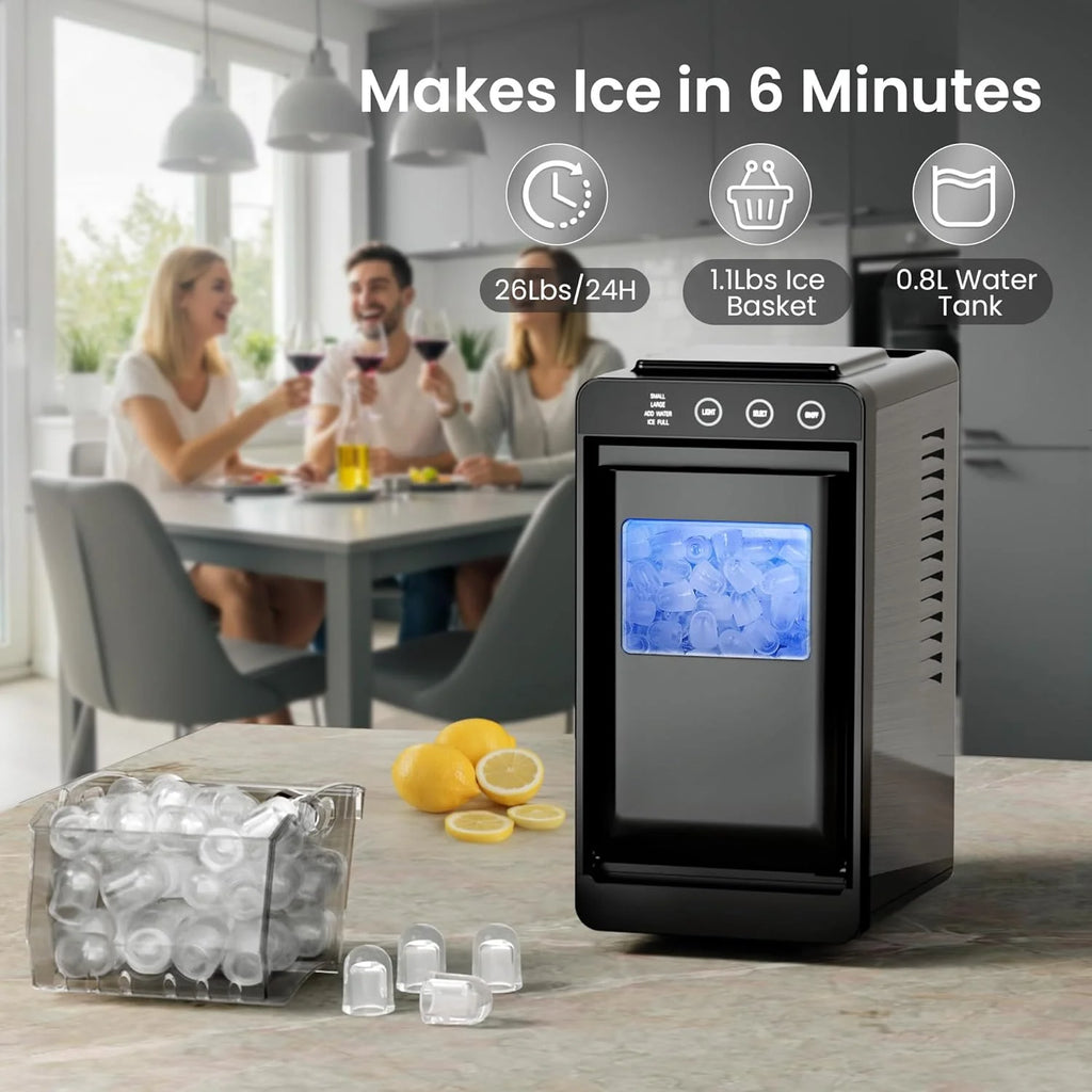 Kismile Ice Makers Countertop,26lbs in 24Hrs, Portable Ice Maker Machine with Self-Cleaning Function,Selectable Ice Size & Internal Lighting Desigh for Home/Kitchen/Bar