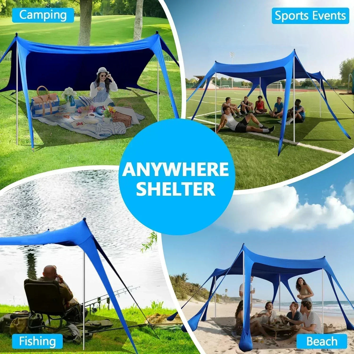 Beach Tent Sun Shelter 10 x 10 FT Beach Canopy Tent Sun Shade Heavy Duty UPF50+ Beach Tent