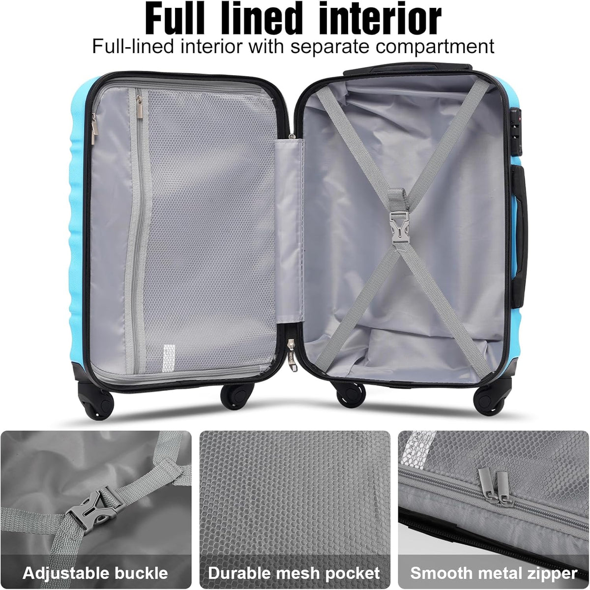LONG VACATION 6 Piece Luggage Set Carry on Suitcase with ABS+PC hardshell Spinner Wheels