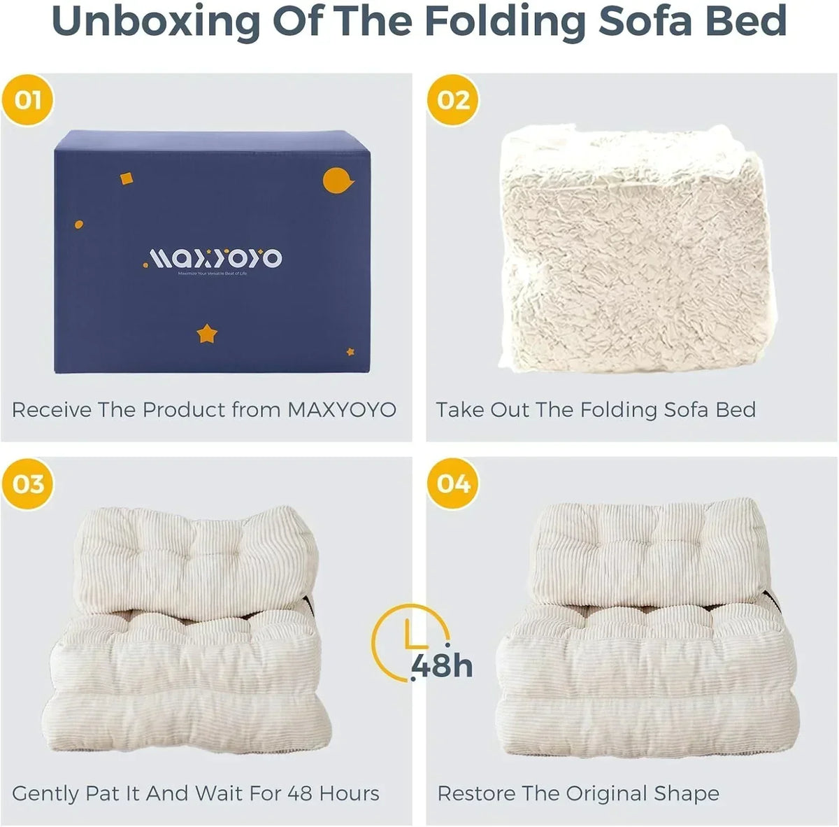 MAXYOYO Folding Sofa Bed Convertible Sleeper Chair with Pillow Foldable Mattress with Back Support