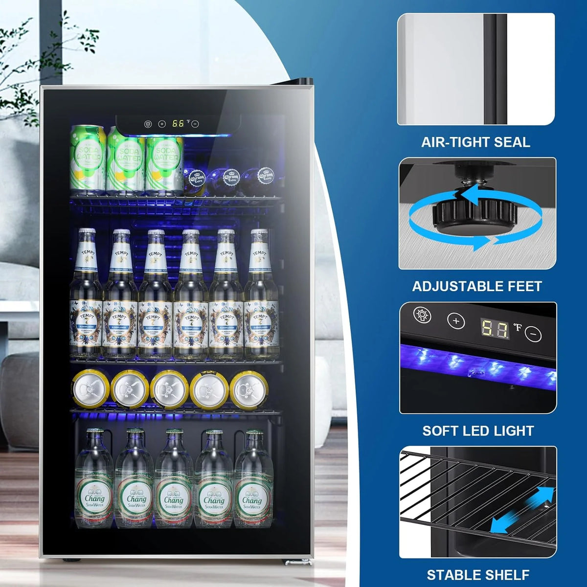 Antarctic Star Beverage Refrigerator Cooler 68 Can, Mini Fridge with Glass Door for Beer Drinks Wine,Freestanding Small Fridge with Electronic Temperature Control for Home and Bar,1.7 cu.ft