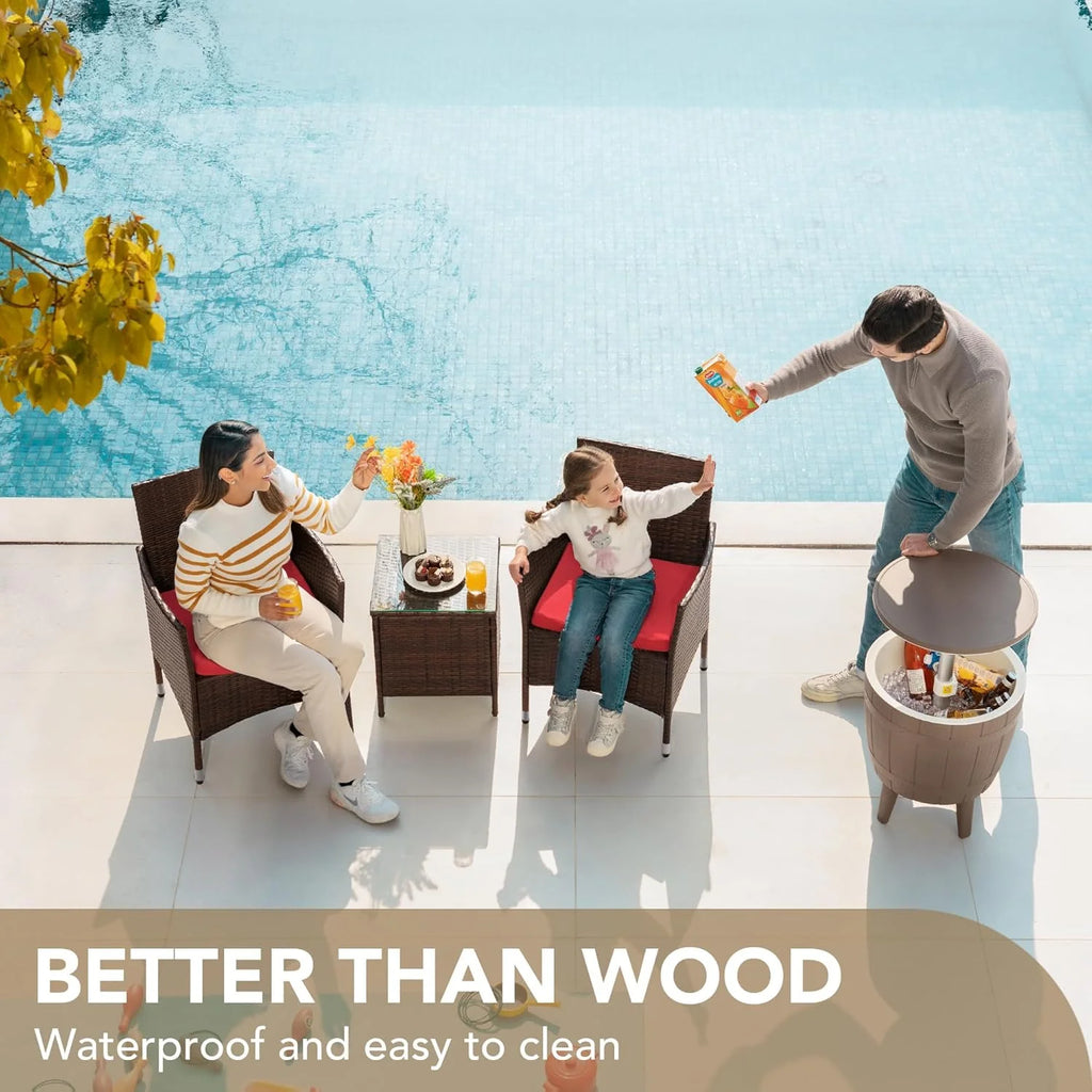 Devoko Patio Porch Furniture Sets 3 Pieces PE Rattan Wicker Chairs with Table Outdoor Garden Furniture Sets (Brown/Beige)