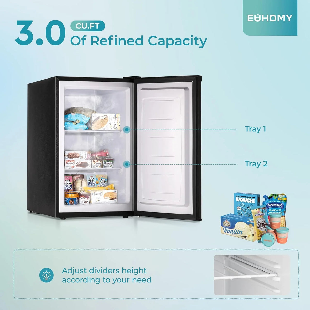 Upright freezer, 3.0Cubic Feet, Single Door Compact Mini Freezer with Reversible Door Small freezer for Home/Dorms/Apartment/Office