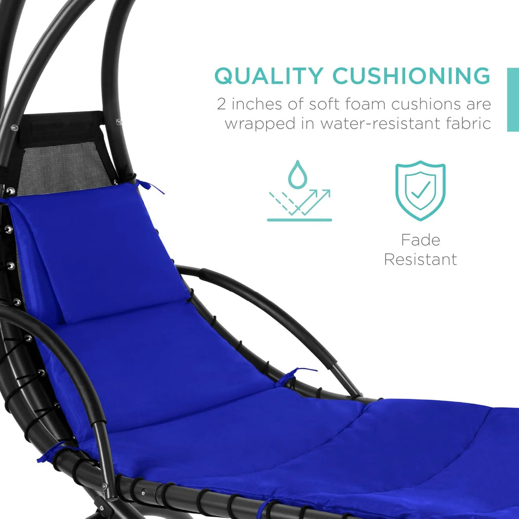 Best Choice Products Outdoor Hanging Curved Steel Chaise Lounge Chair Swing w/Built-in Pillow and Removable Canopy - Charcoal Gray