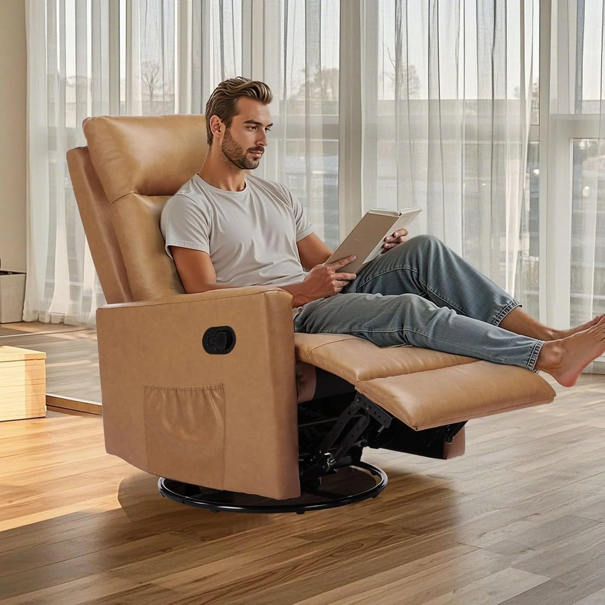 Sweetcrispy Massage Recliner Chair for Adults, Adjustable Home Theater Seating with Lumbar Support for Living Room, Modern Fabric Reclining, Light Grey