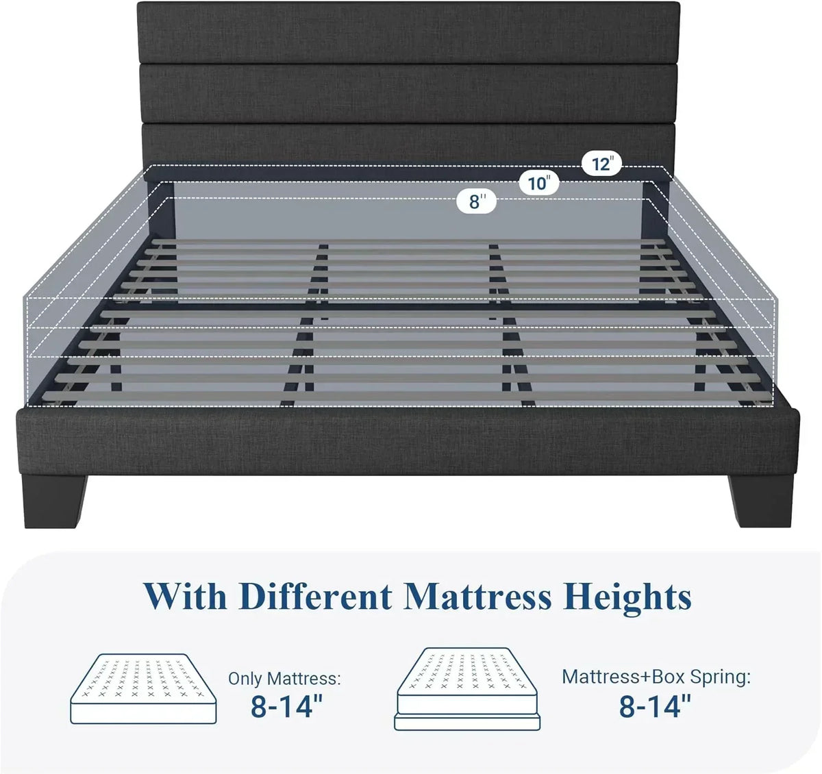 Allewie King size platform bed frame with velvet upholstered headboard and planks