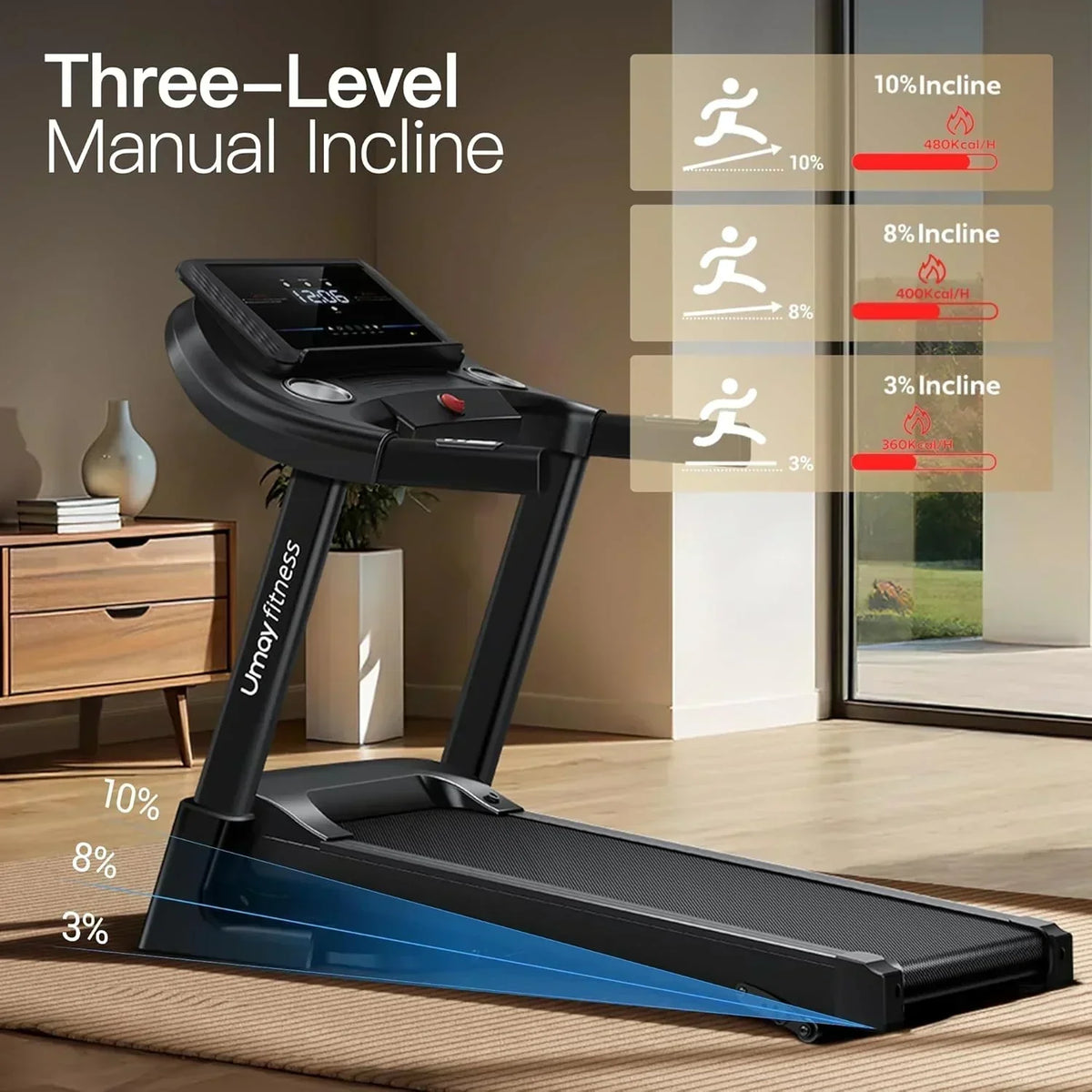 UMAY household folding tilt treadmill with heart rate sensor Low noise