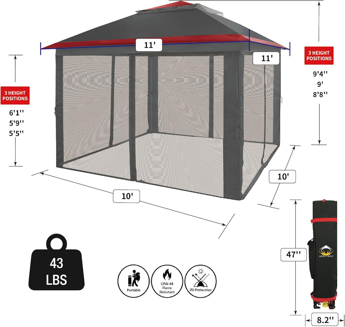 CROWN SHADES 13x13 Pop Up Gazebo Canopy Tent Gazebos on Clearance Outdoor Gazebo