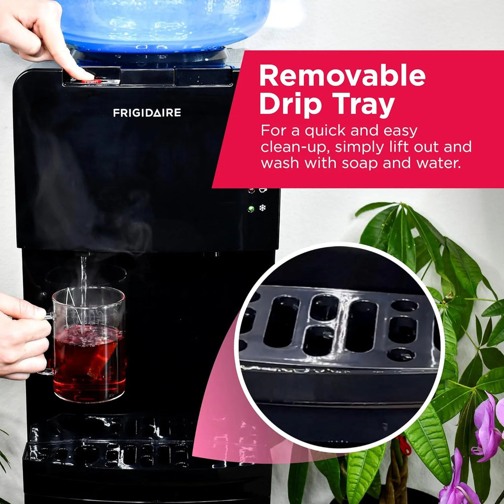 Frigidaire EFWC498 - Top Loading Cooler Dispenser -Hot & Cold Water - Child Safety Lock - Innovative Slim & Sleek Design, Holds 3 or 5 Gallon Bottles - Black