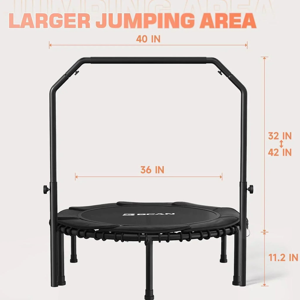 BCAN 450/550 LBS Foldable Mini Trampoline Fitness Trampoline Bungees Adjustable Foam Handle