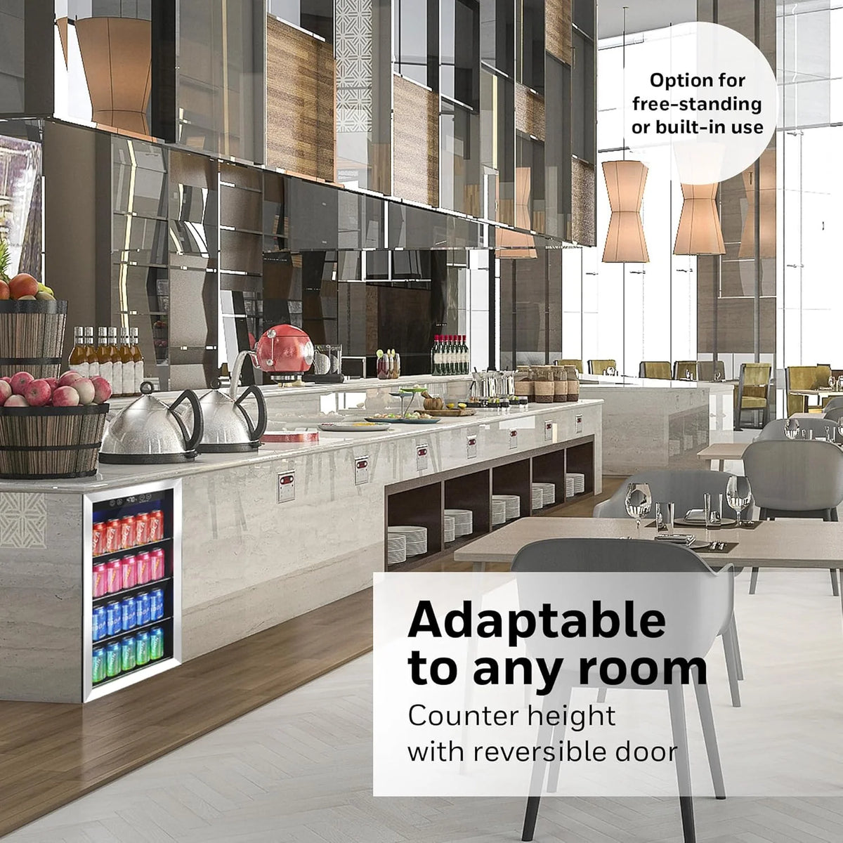 Beverage Refrigerator and Cooler, 115 Can Mini Fridge with Glass Door for Soda Beer or Wine for Office or Bar with Adjustable Removable Shelving