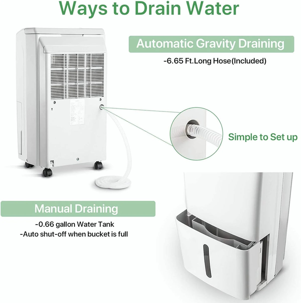 Waykar 2000 Sq. Ft Dehumidifier for Home and Basements, with Auto or Manual Drainage, 0.66 Gallon Water Tank Capacity