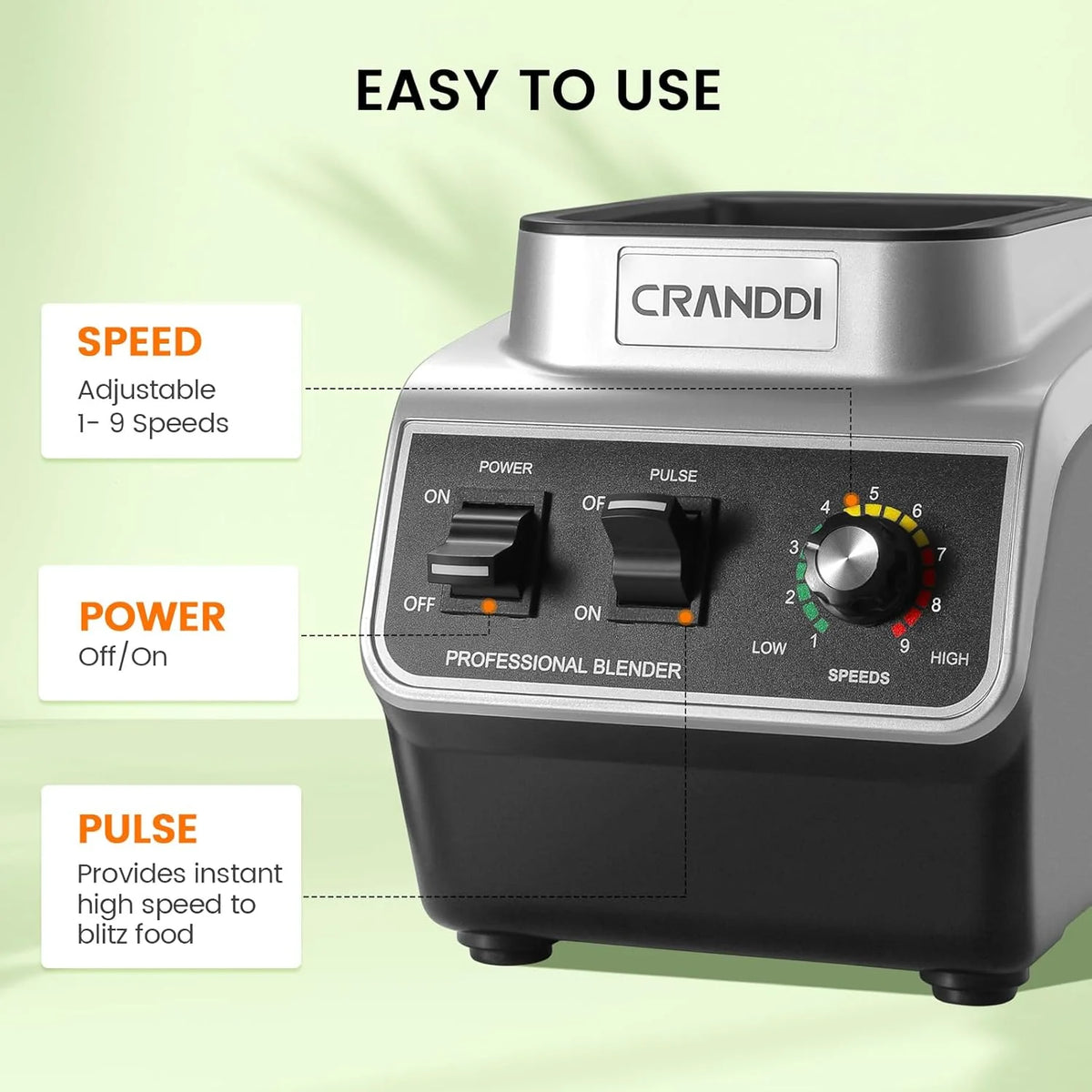 CRANDDI Professional Commercial Blender, Max 1500W, 80oz Pitcher, Powerful Blender