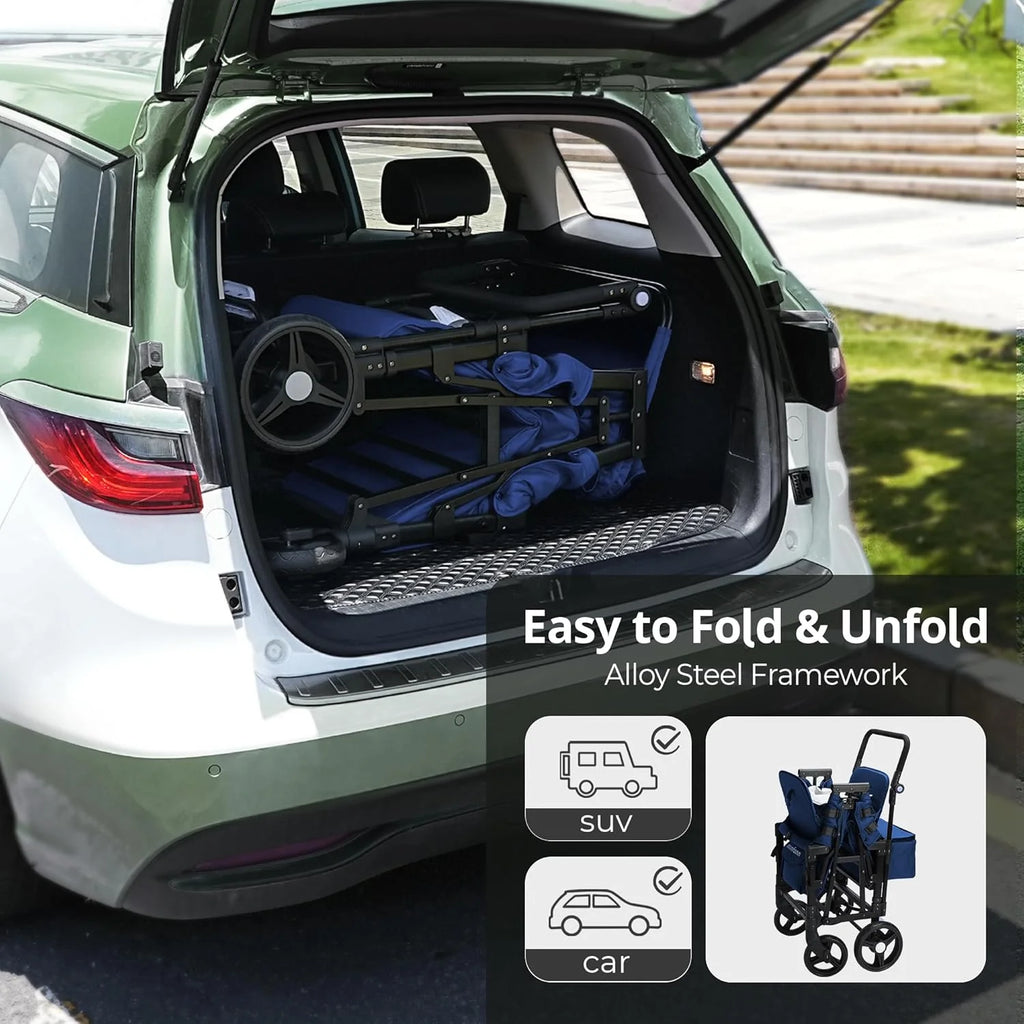 Stroller Wagon for Kids, Wagon Stroller Toddlers 2 Seaters, All-Terrain Baby Wagon Outdoor with Canopy, Parent Organizer, Adjustable Handle & Pull Bar for Infants and Toddlers, Gray