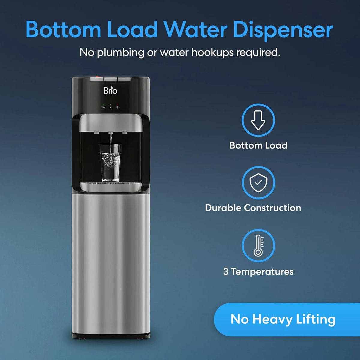 Brio Bottom Loading Water Cooler Dispenser for 5 Gallon Bottles 3 Temperatures with Hot
