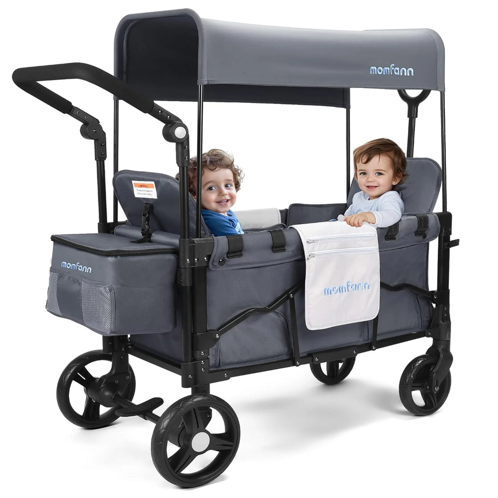 Stroller Wagon for Kids, Wagon Stroller Toddlers 2 Seaters, All-Terrain Baby Wagon Outdoor with Canopy, Parent Organizer, Adjustable Handle & Pull Bar for Infants and Toddlers, Gray