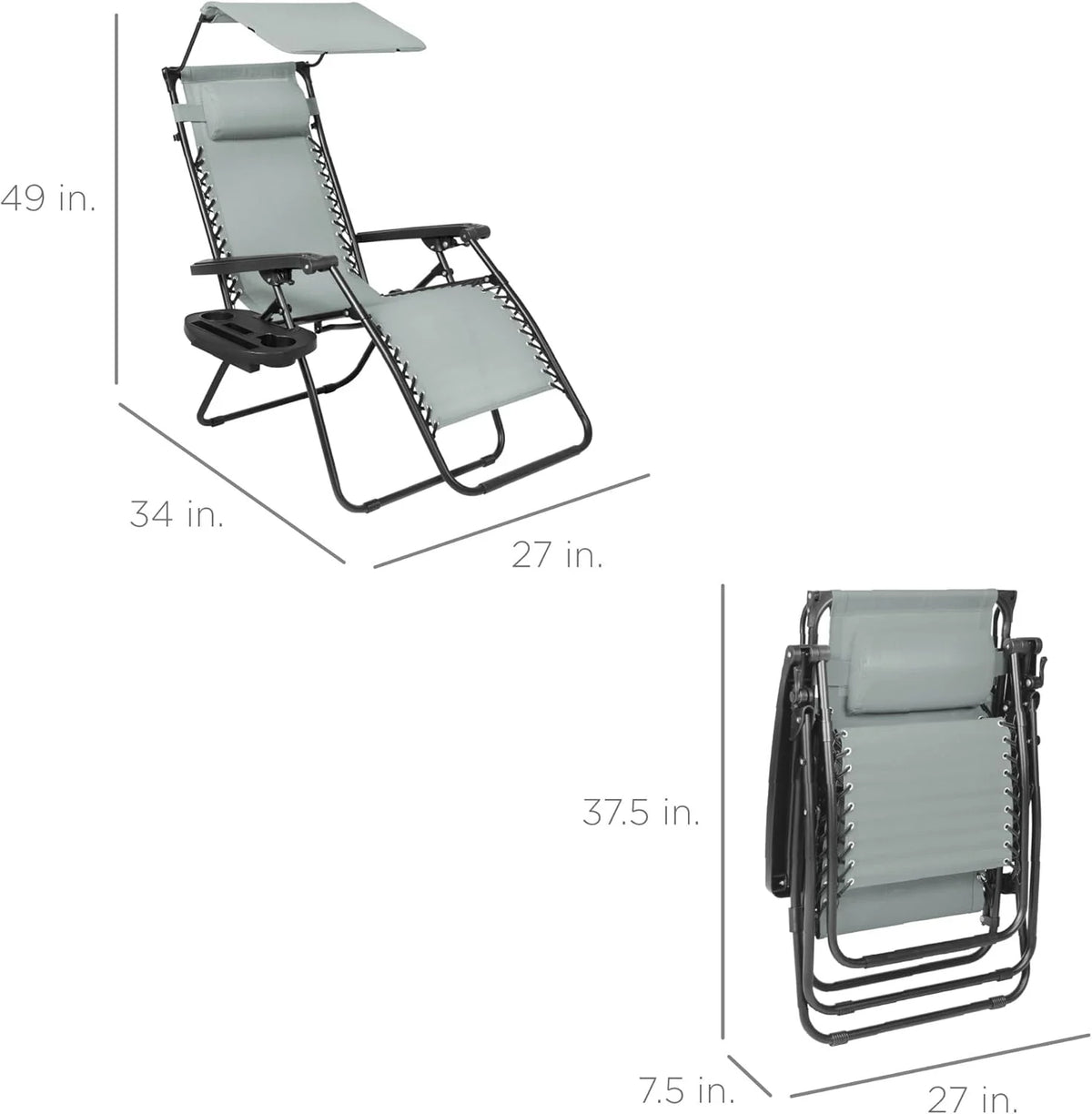 Best Choice Products Folding Zero Gravity Outdoor Recliner Patio Lounge Chair w/Adjustable Canopy Shade, Headrest, Side Accessory Tray, Textilene Mesh - Peacock Blue