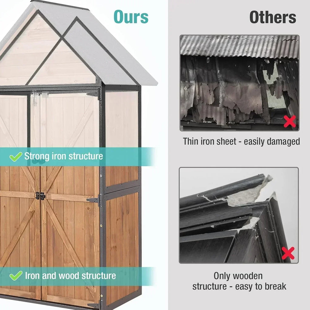 Sheds Outdoor Storage Garden Shed with Metal Frame Structure Adjustable Shelves Capacity Storage
