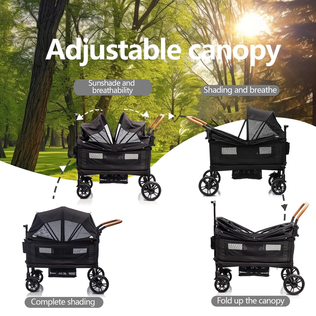 Wagon Stroller for 2 Kids Cargo-Travel Stroller Push-Pull Double Wagon Lightweight Folding Stroller