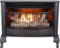 Vent-free 25,000 BTU space-saving freestanding dual-fuel fireplace with built-in thermostat control