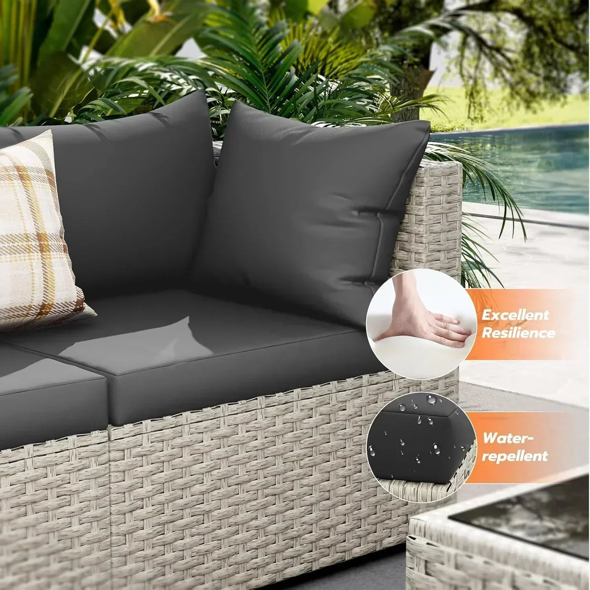 UDPATIO Outdoor Patio Furniture Set 7-Piece PE Wicker Sectional Sofa Outdoor Conversation Set