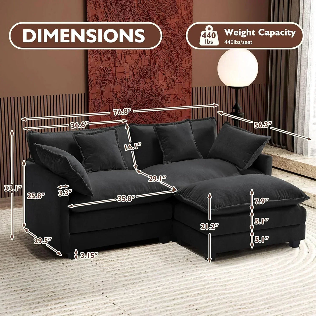 ihanherry 146-inch U-shaped modern sofa modular area cloud sofa