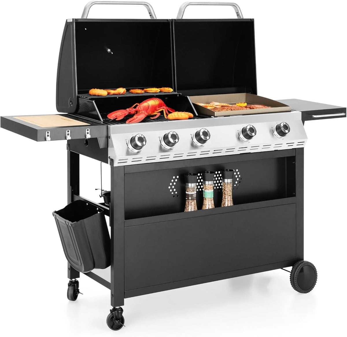 Captiva Designs Propane Gas Grill and Charcoal Grill Combo with Side Burner