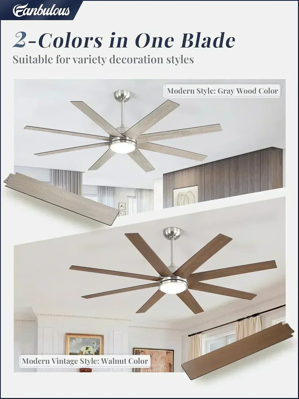 Ceiling Fan Indoor/Outdoor 8 Blades 65 inches