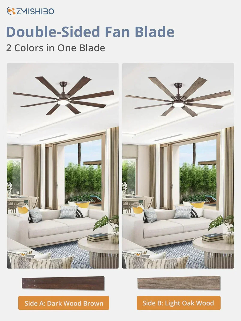 Zmishibo 72-inch large ceiling fan with lighting and remote indoor/outdoor