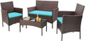 Homall 4 Pieces Outdoor Patio Furniture Sets Rattan Chair Wicker Set, Outdoor Indoor Use Backyard Porch Garden Poolside Balcony Furniture Sets Clearance (Brown and Beige)