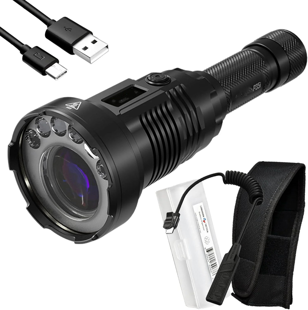 P35i LEP Flashlight, 3000 Lumen 1804 Yards Long Throw USB-C Rechargeable with LumenTac Organizer, for Hunting Search and Rescue