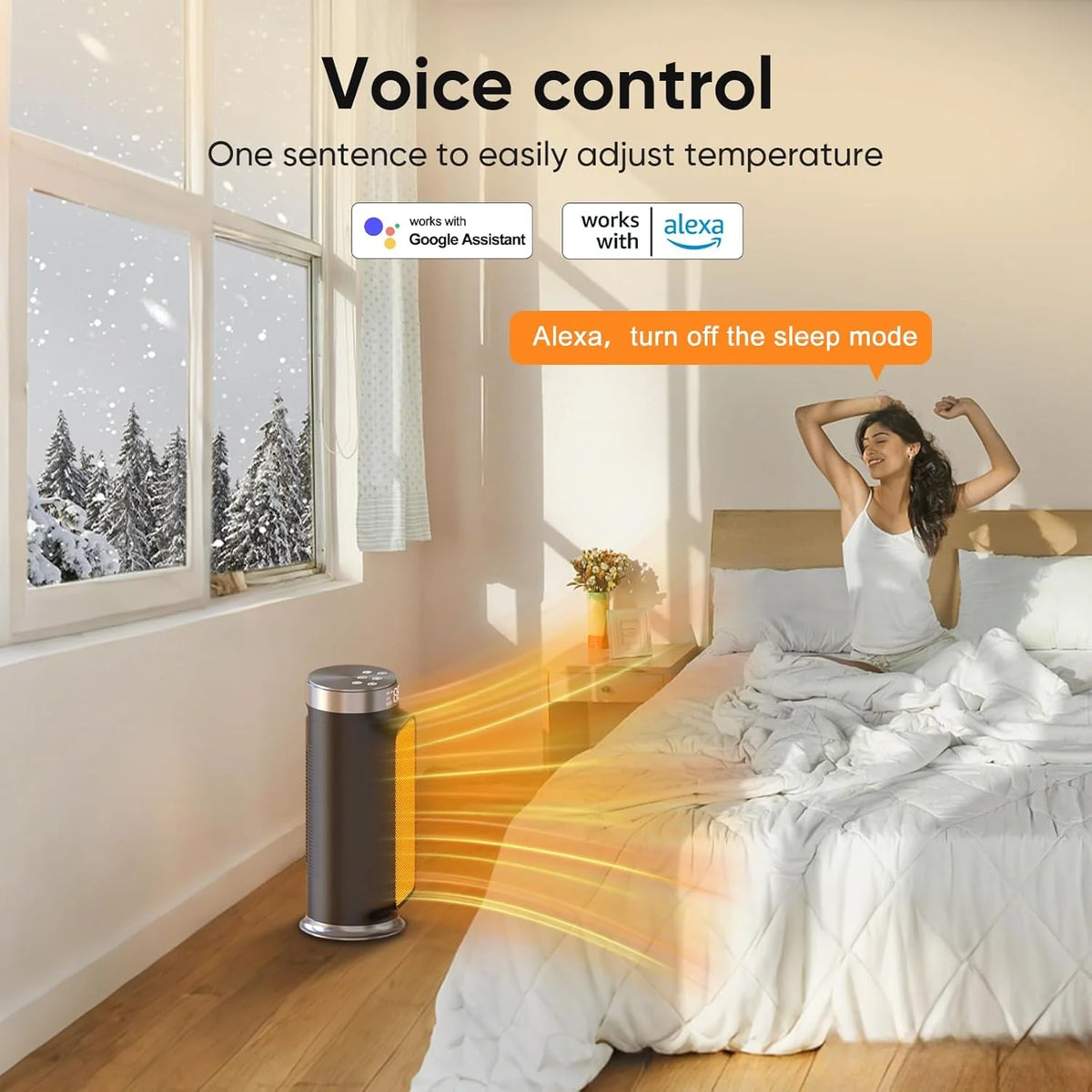 1500W Indoor Space Heater, Smart PTC Electric Heater with Wifi/App and Remote Control, Overheat and Tip-Over Protection
