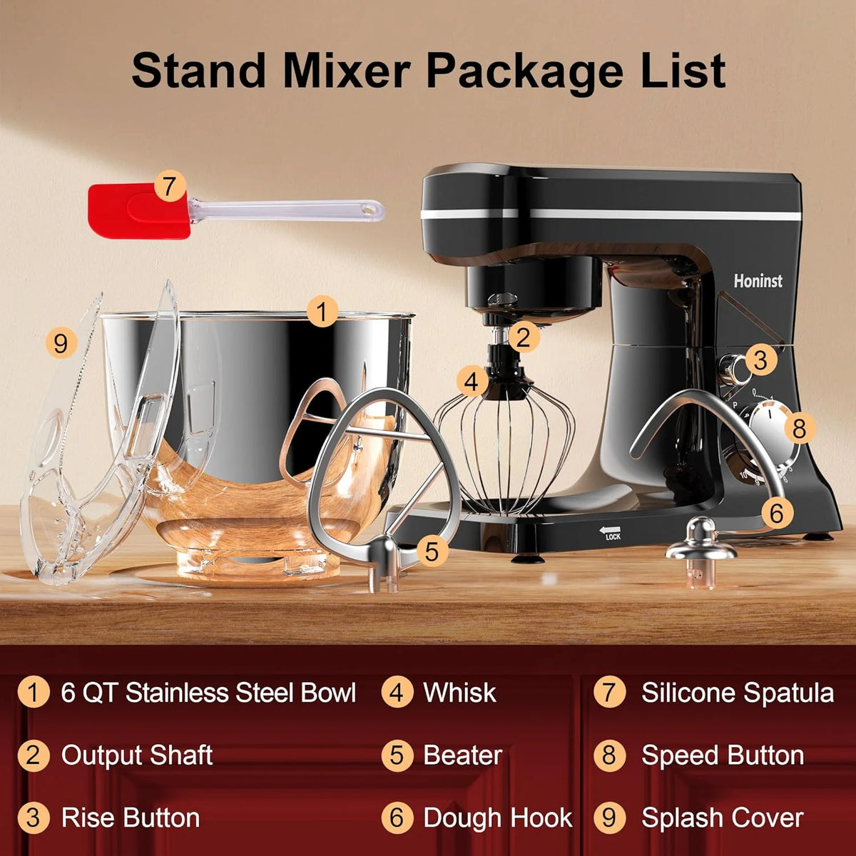 10-Speed Stand Mixer with 8-in-1 Splash Guard, Tilt Head, 6-Quart Stainless Steel Bowl + Dishwasher-Safe Dough Hook/Whisk/Blender/Scraper