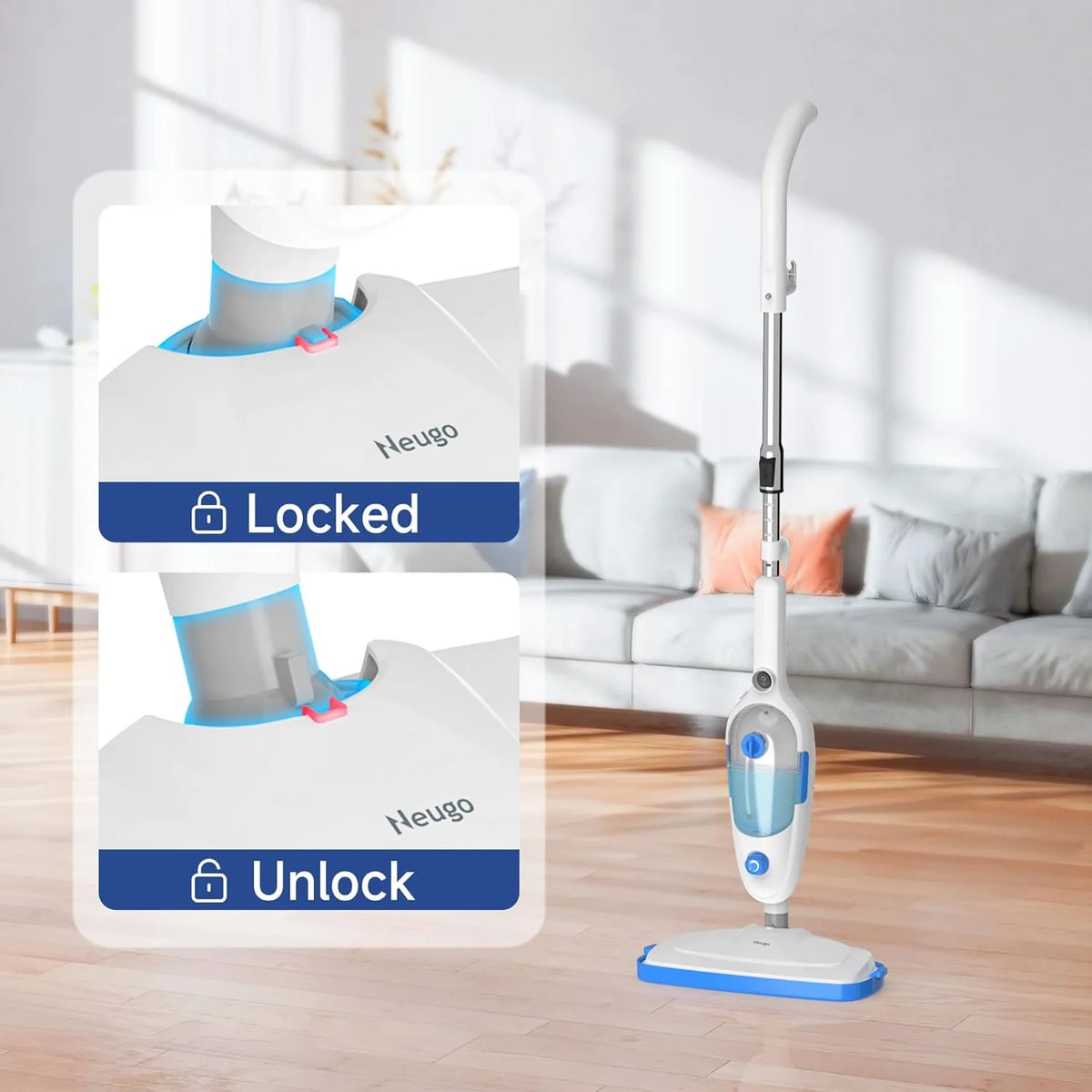 Steam Mop for Hardwood Floor Cleaning, Floor Steamer Cleaner Lightweight for Vinyl, Laminate, Carpet, Tile Hard Floors w/Adjustable Steam Modes & Height, 23ft Cord, 2 Washable Pad