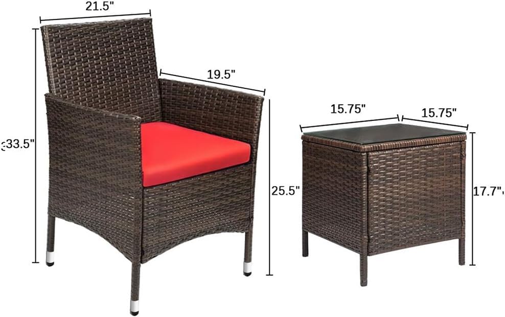 Devoko Patio Porch Furniture Sets 3 Pieces PE Rattan Wicker Chairs with Table Outdoor Garden Furniture Sets (Brown/Beige)