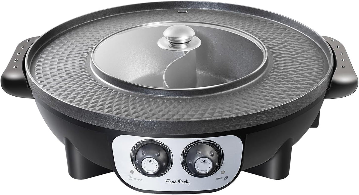 Food Party Hot Pot with Grill 2 in 1 Electric Smokeless Grill and Hotpot Pot Combo Korean BBQ Grill 110V 1700W